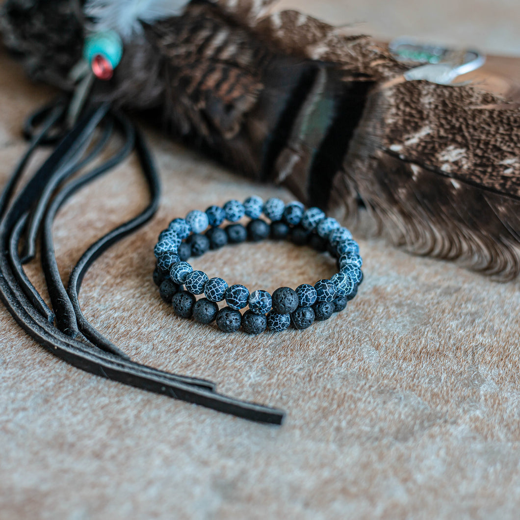 Conjunto pulsera dual, azul y negro